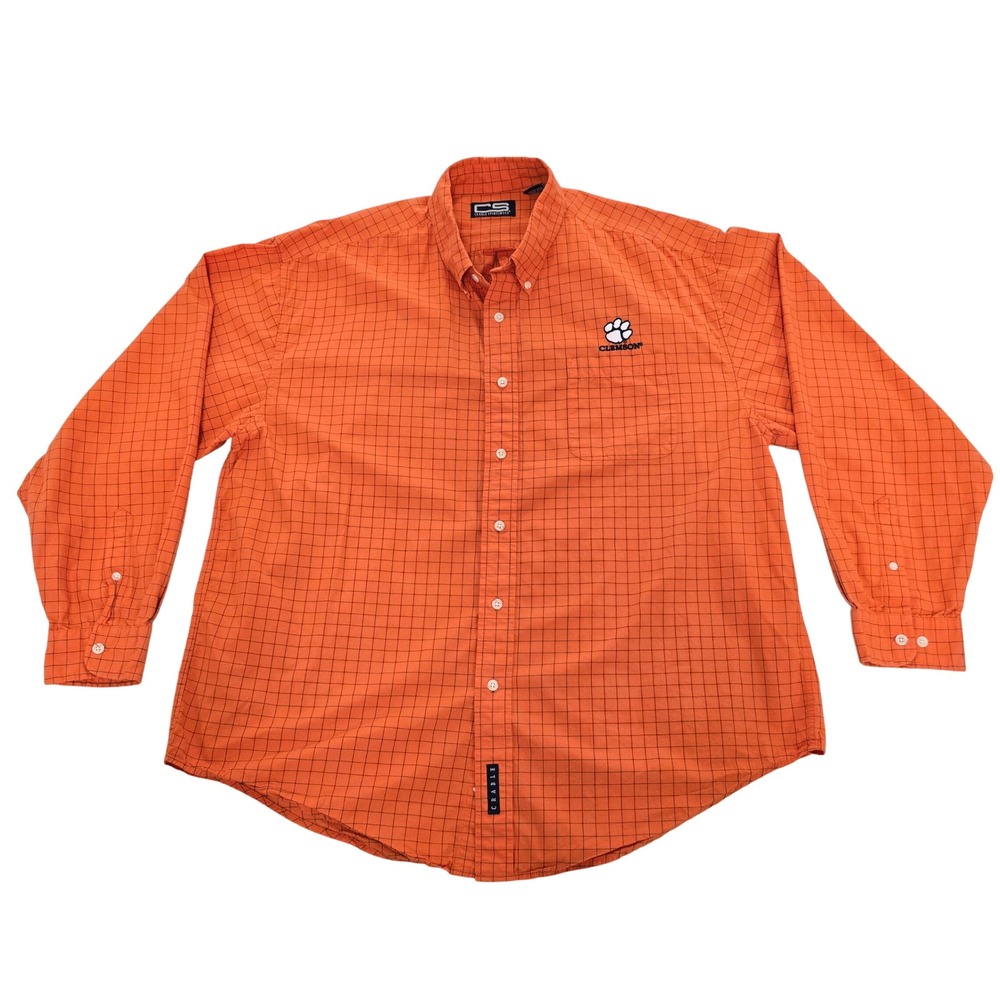 Crable Sportswear Mens Clemson Tigers XXL Orange Windowpane Button Down Shirt